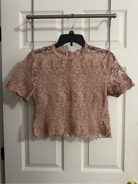 OKBOTH Blush Pink Lace Cropped Blouse